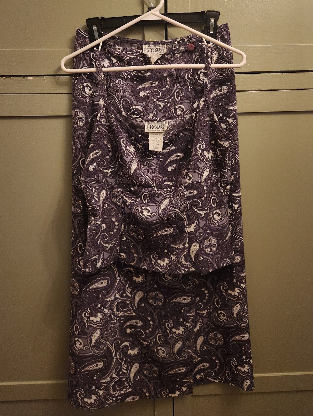 Ecru Purple Paisley Women's Wrap Skirt Set